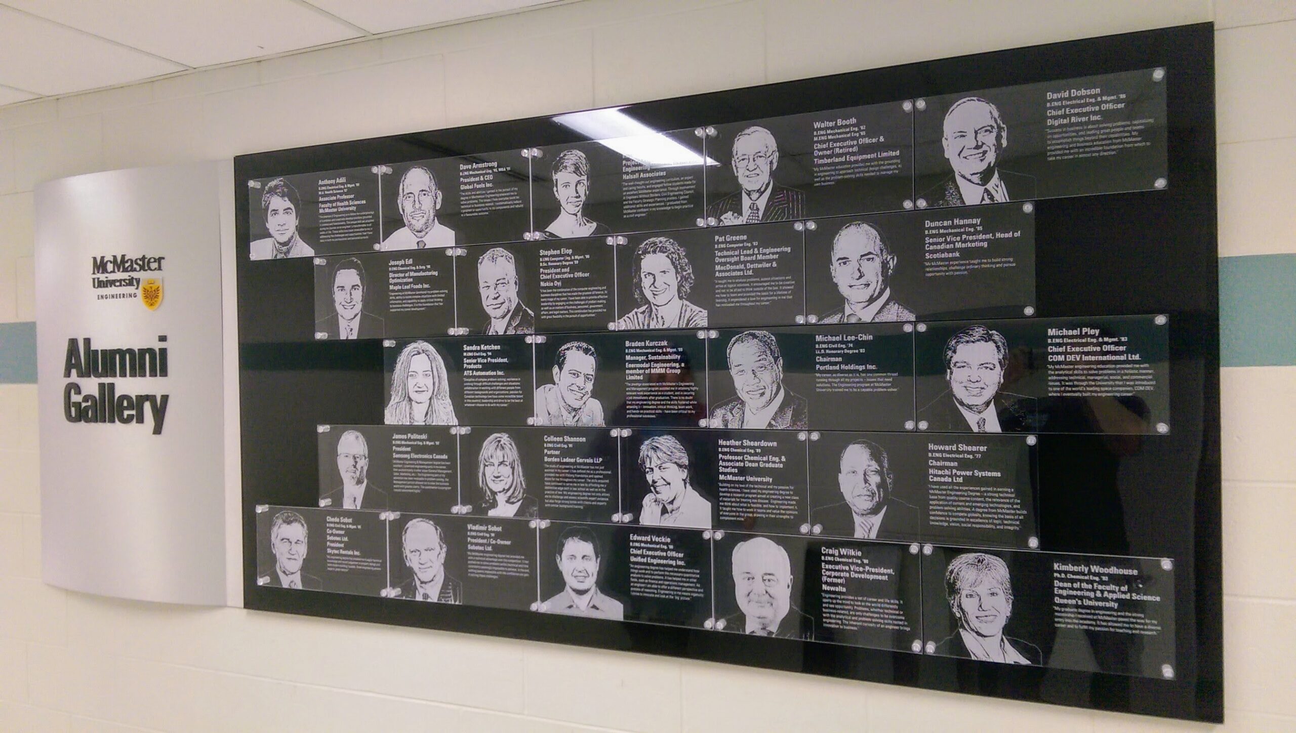 Engraved Alumni Wall with Etched Photos – Watsons Engraving and Signage Dundas Engraved alumni wall with etched photos by Watsons Engraving and Signage, Dundas, Ontario.