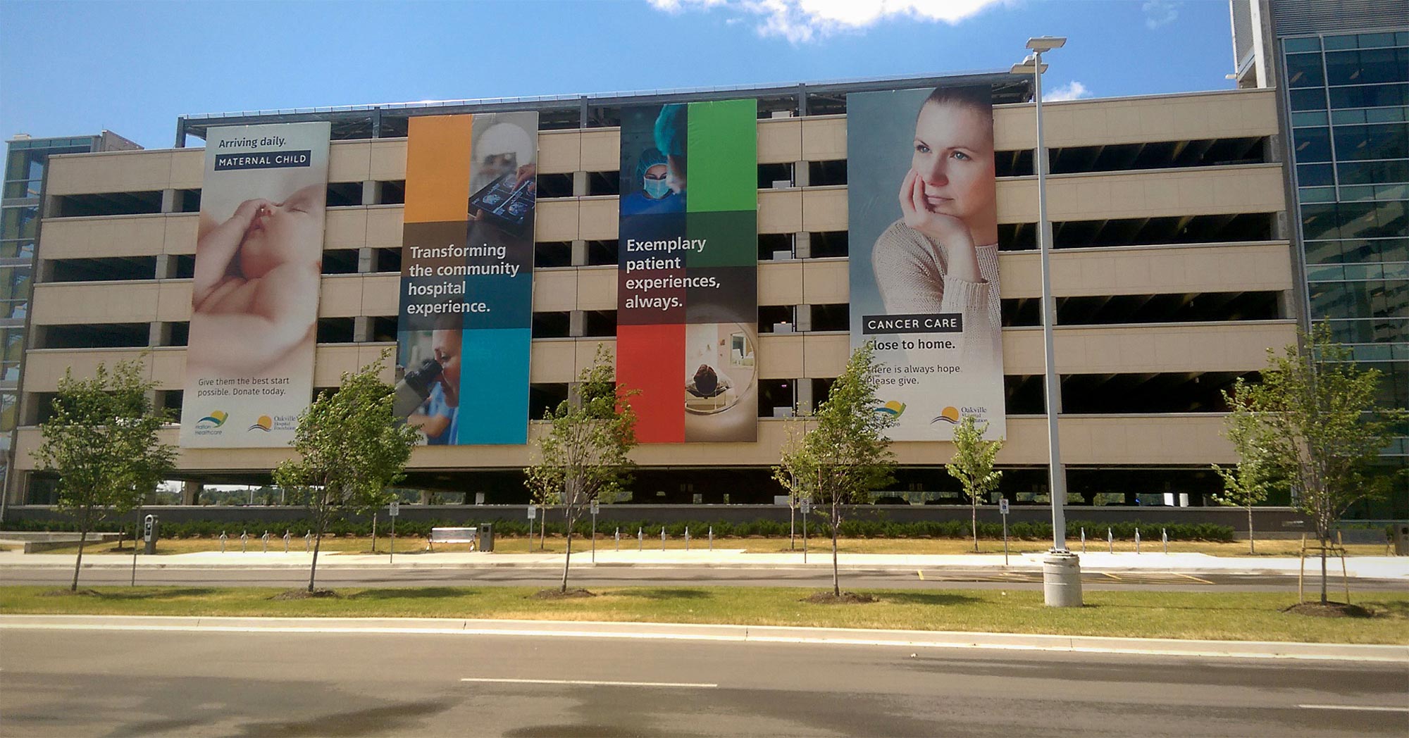 Hospital Banners by Watsons Engraving and Signage in Dundas, Ontario Large exterior hospital banners produced and installed by Watsons Engraving and Signage in Dundas, Ontario.