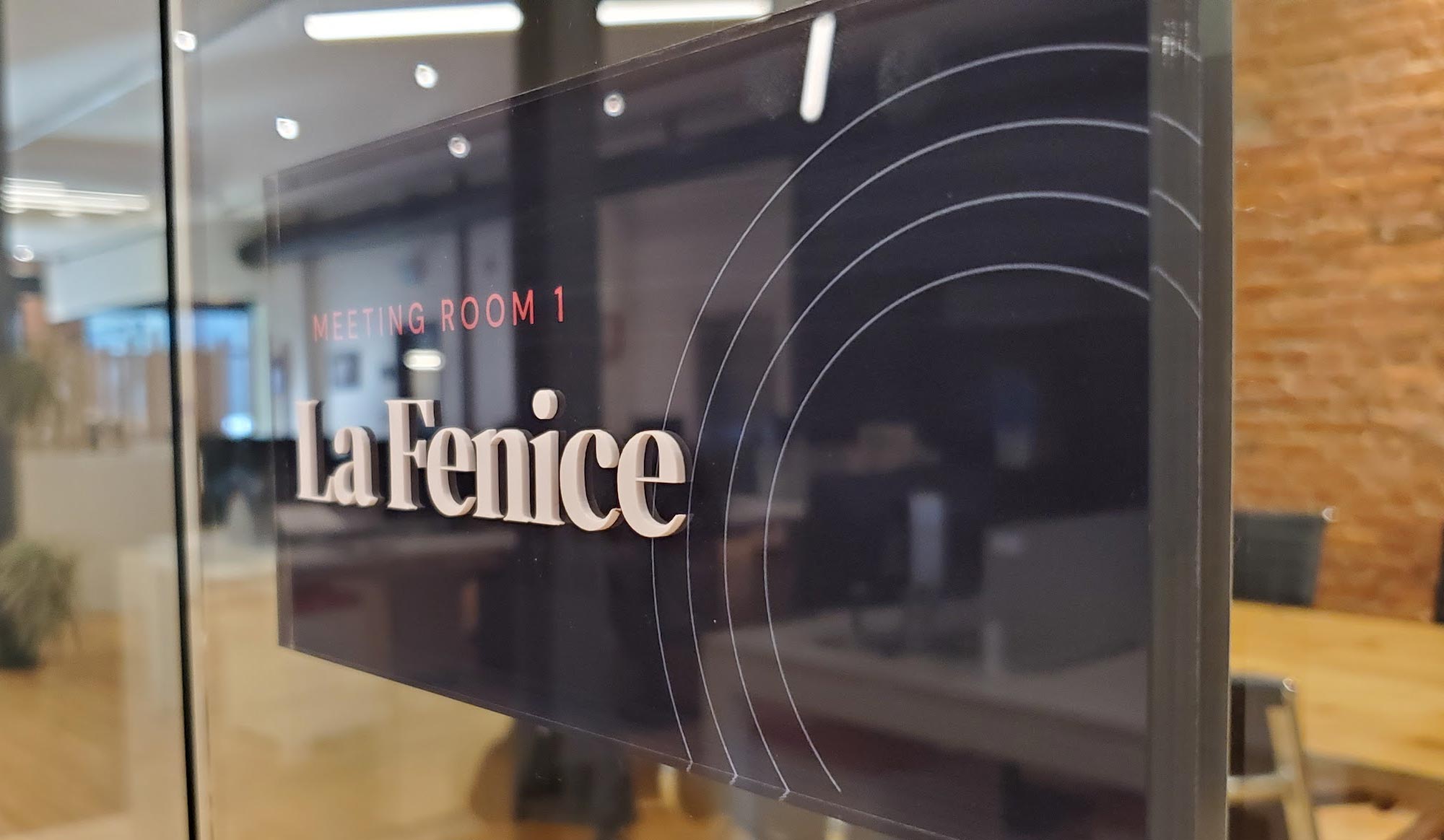Modern meeting room sign created by Watsons Engraving and Signage, Dundas, Ontario.